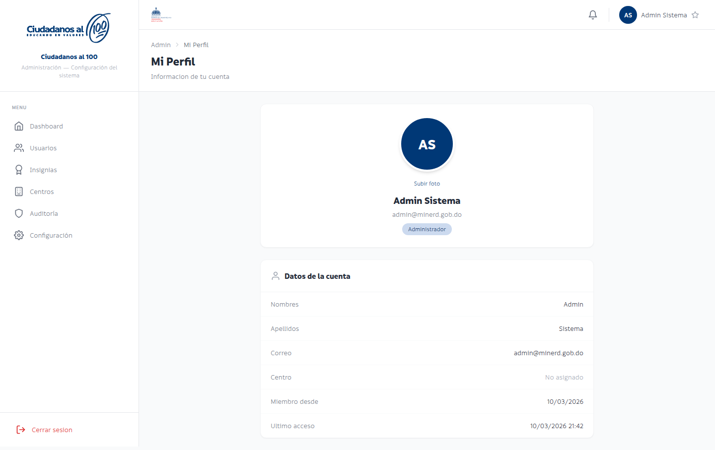 Perfil del Admin
