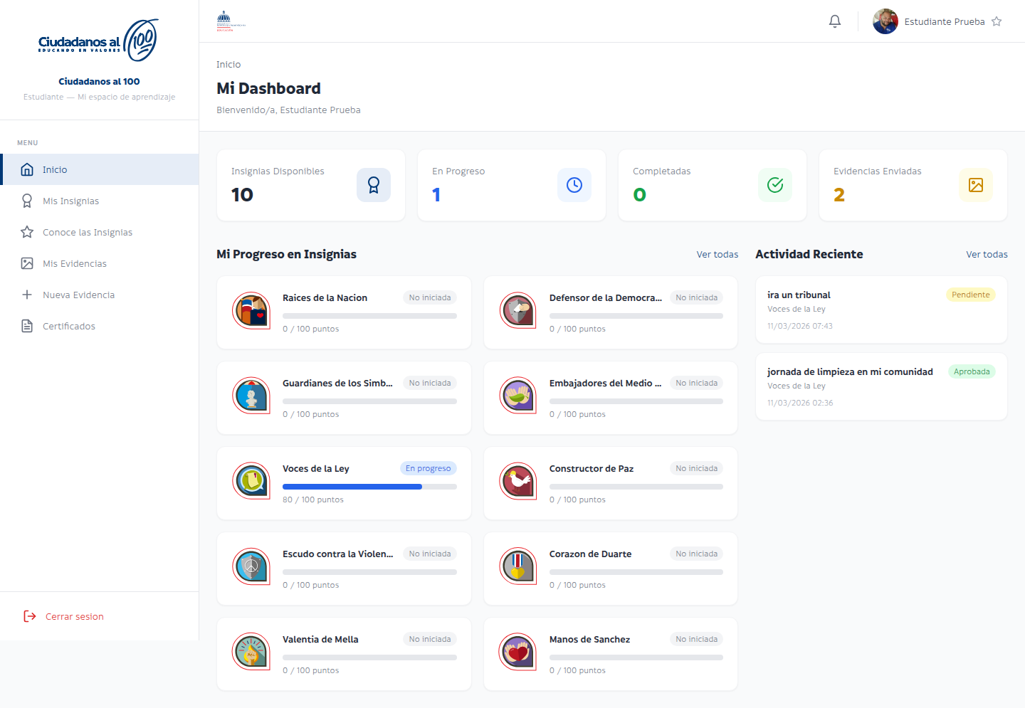 Dashboard del Estudiante